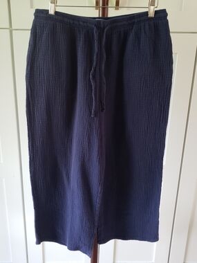 Jessica Simpson Gauze Pants Womens Large Navy Cotton Wide Leg Crop Loungewear